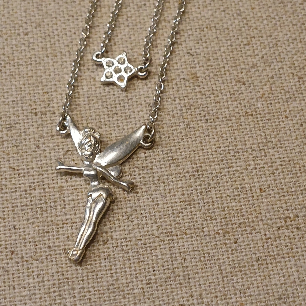 Tinker Bell Double Chain With Star Silvertone Necklace - Picture 8 of 13
